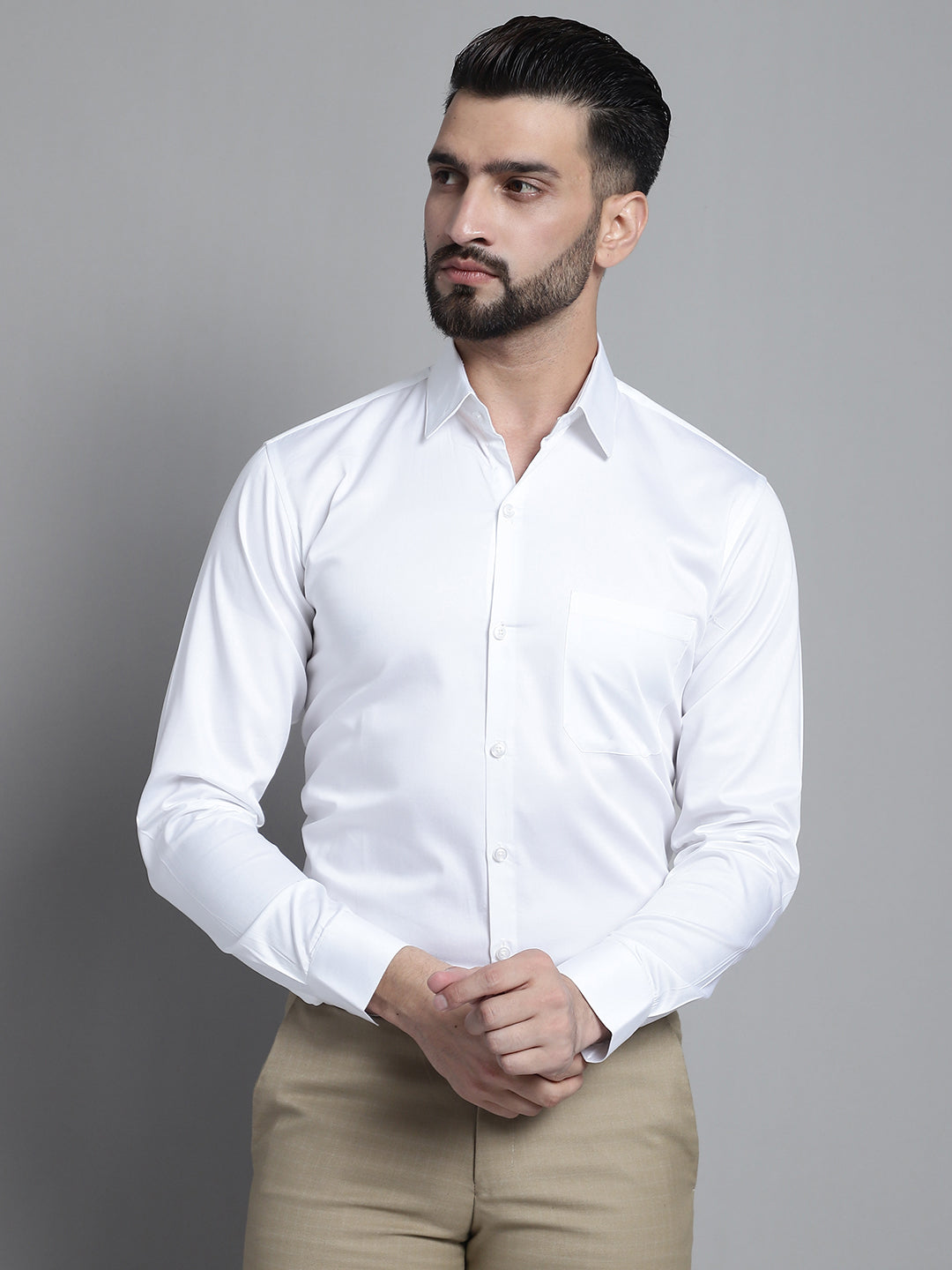 Jainish Men's Cotton Solid Formal Shirt - White