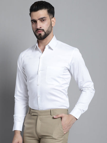 Jainish Men's Cotton Solid Formal Shirt - White