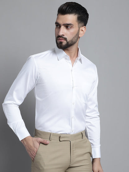 Jainish Men's Cotton Solid Formal Shirt - White