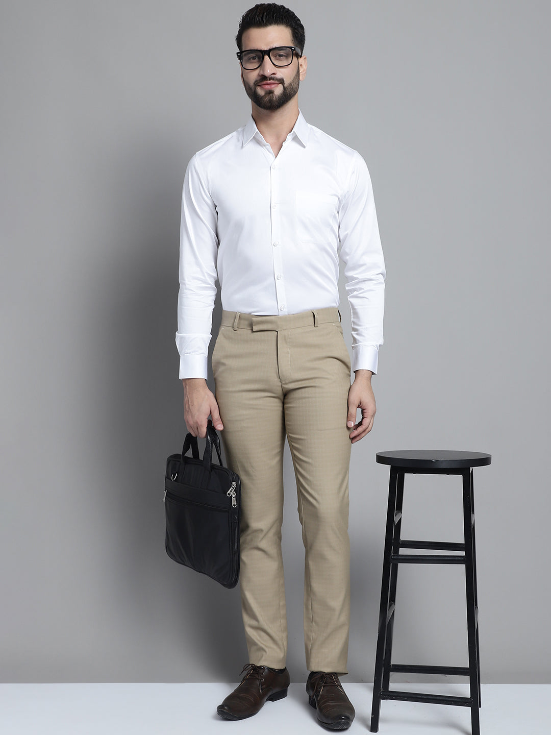 Jainish Men's Cotton Solid Formal Shirt - White