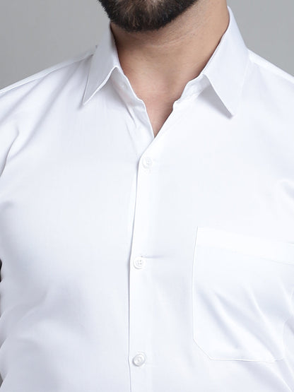 Jainish Men's Cotton Solid Formal Shirt - White