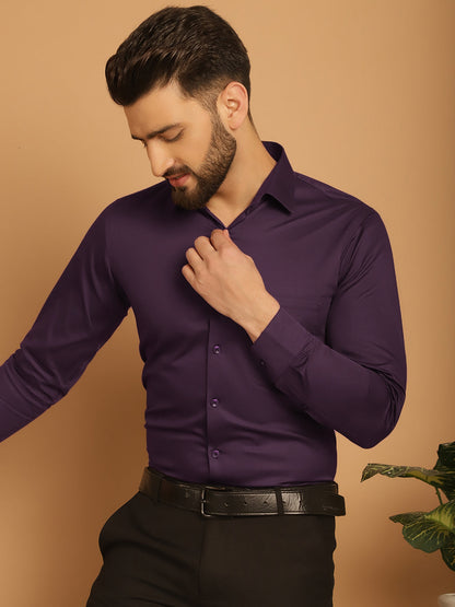 Indian Needle Men's Cotton Solid Formal Shirt - Wine