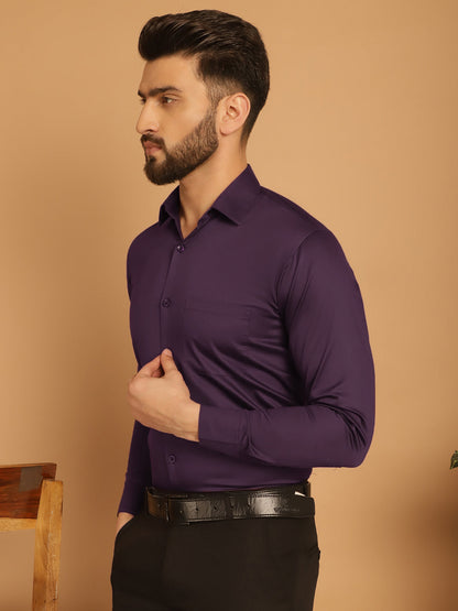 Indian Needle Men's Cotton Solid Formal Shirt - Wine