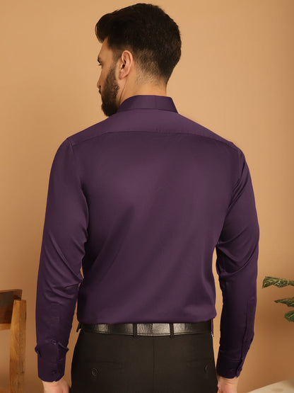 Indian Needle Men's Cotton Solid Formal Shirt - Wine
