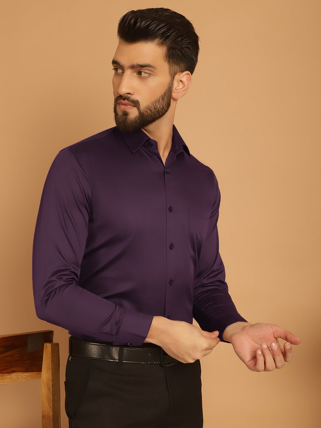 Indian Needle Men's Cotton Solid Formal Shirt - Wine