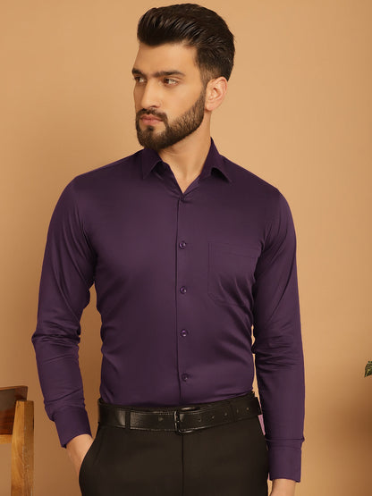 Indian Needle Men's Cotton Solid Formal Shirt - Wine