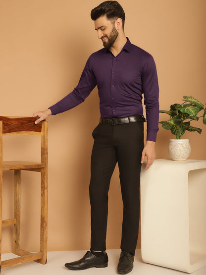 Indian Needle Men's Cotton Solid Formal Shirt - Wine