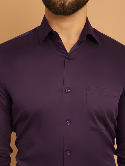 Indian Needle Men's Cotton Solid Formal Shirt - Wine
