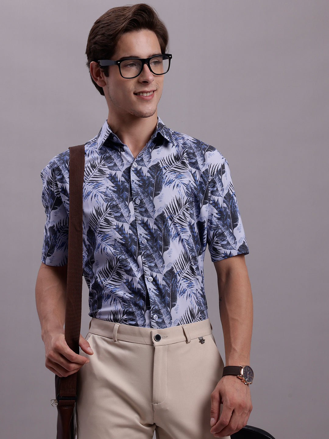 Jainish Men's Floral Printed Formal Shirt - Grey