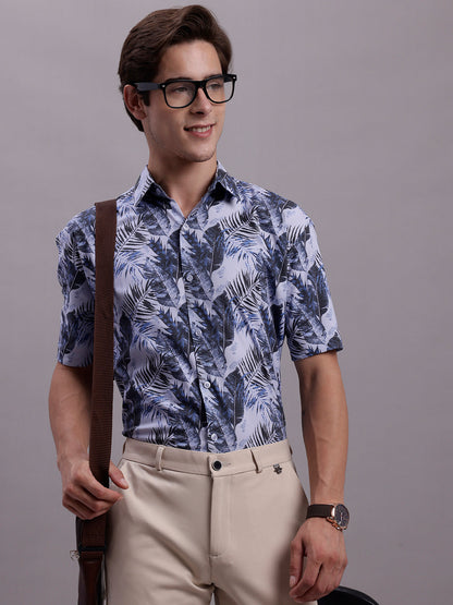 Jainish Men's Floral Printed Formal Shirt - Grey