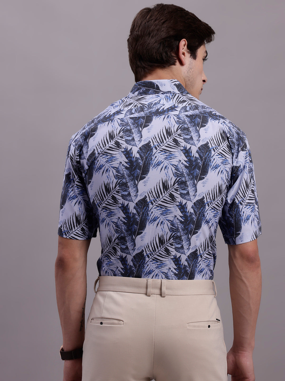 Jainish Men's Floral Printed Formal Shirt - Grey