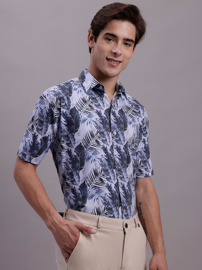 Jainish Men's Floral Printed Formal Shirt - Grey