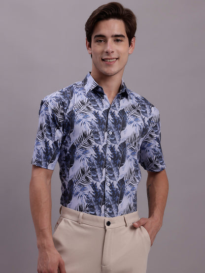 Jainish Men's Floral Printed Formal Shirt - Grey