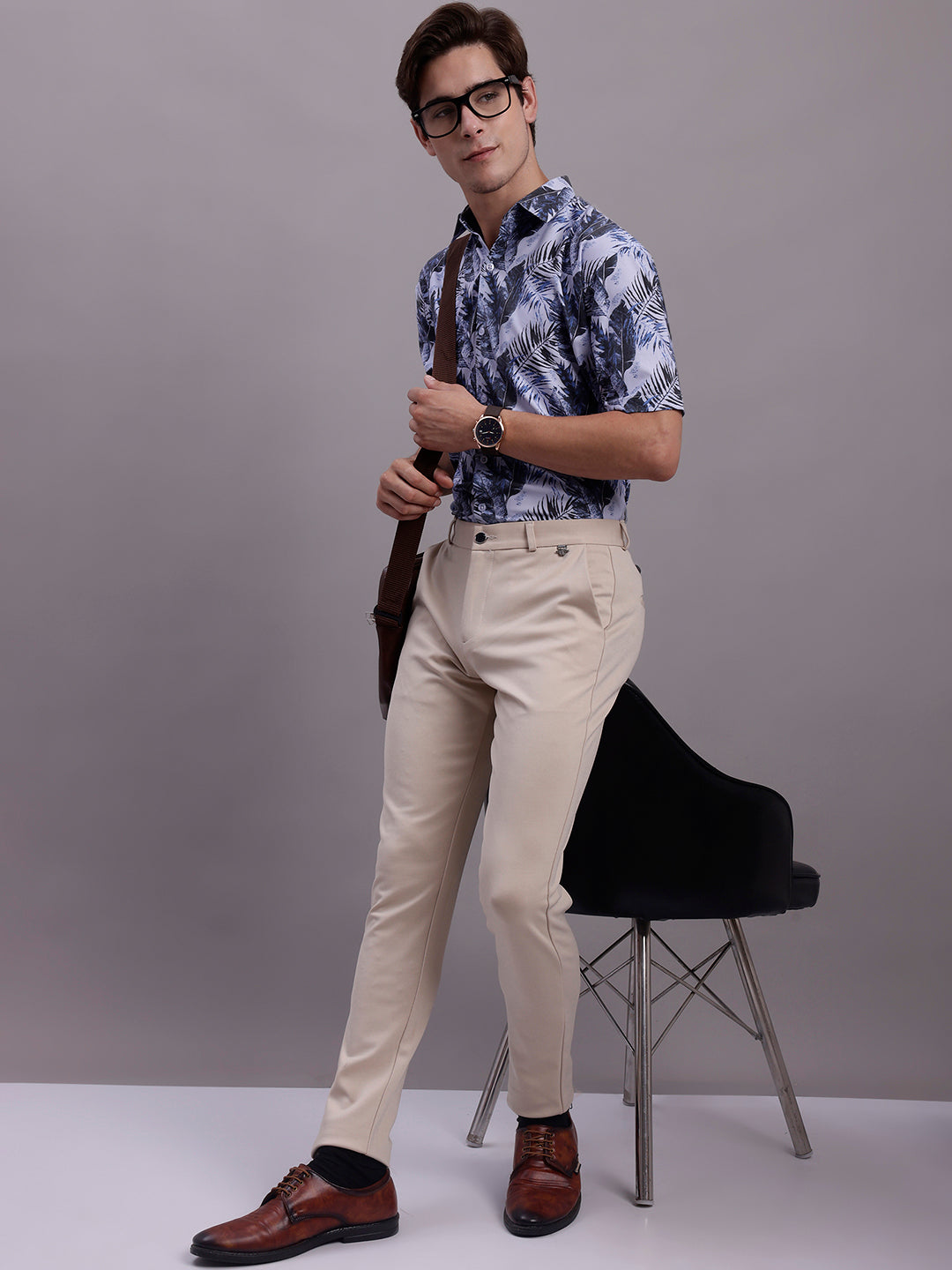 Jainish Men's Floral Printed Formal Shirt - Grey