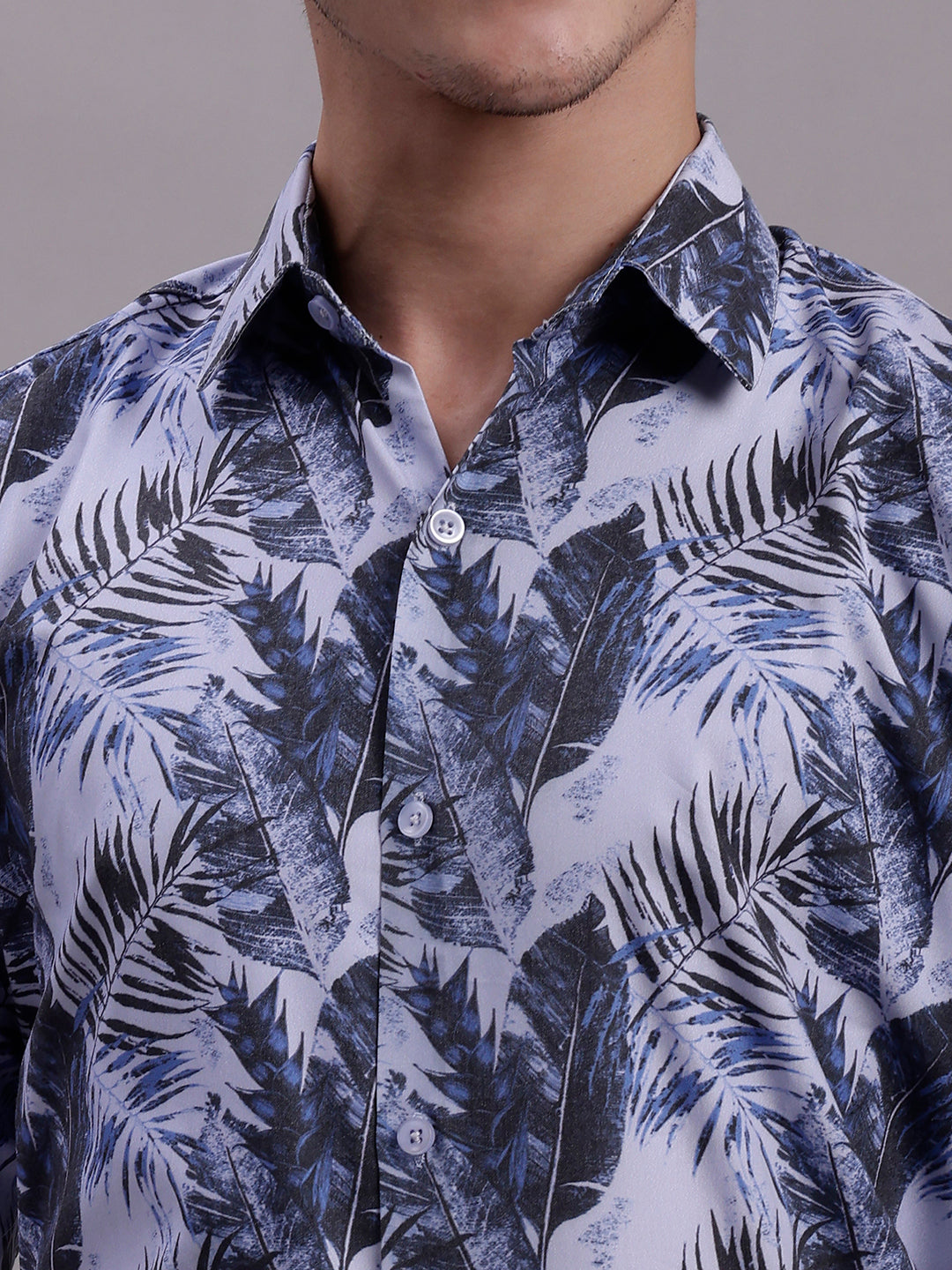 Jainish Men's Floral Printed Formal Shirt - Grey