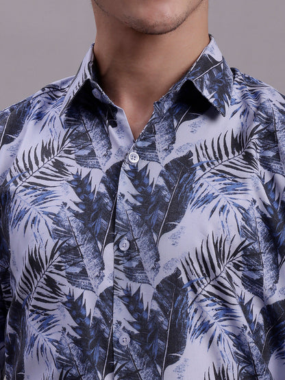 Jainish Men's Floral Printed Formal Shirt - Grey