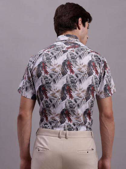 Jainish Men's Floral Printed Formal Shirt - Red