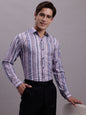 Jainish Men's Cotton Blend Striped Formal Shirt - Purple