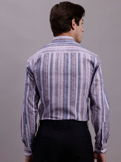 Jainish Men's Cotton Blend Striped Formal Shirt - Purple