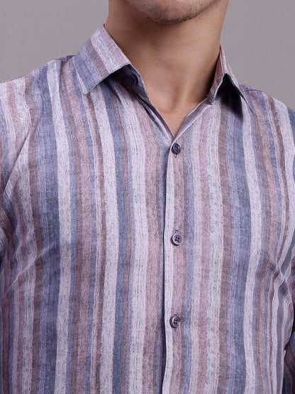 Jainish Men's Cotton Blend Striped Formal Shirt - Purple