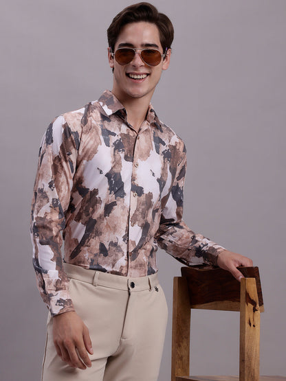 Jainish Men's Printed Formal Shirt - Brown