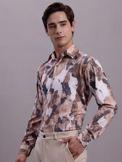 Jainish Men's Printed Formal Shirt - Brown