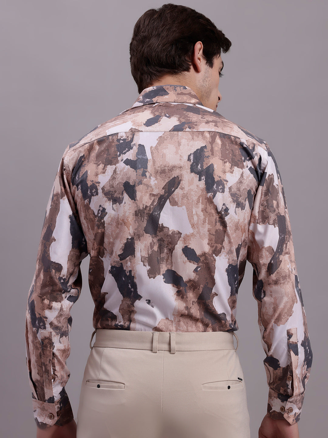 Jainish Men's Printed Formal Shirt - Brown