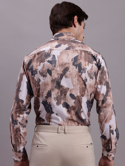 Jainish Men's Printed Formal Shirt - Brown