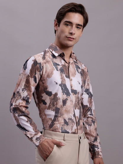 Jainish Men's Printed Formal Shirt - Brown