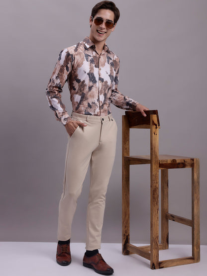 Jainish Men's Printed Formal Shirt - Brown