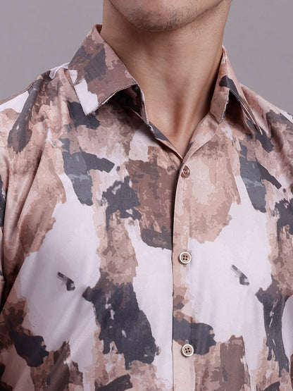 Jainish Men's Printed Formal Shirt - Brown