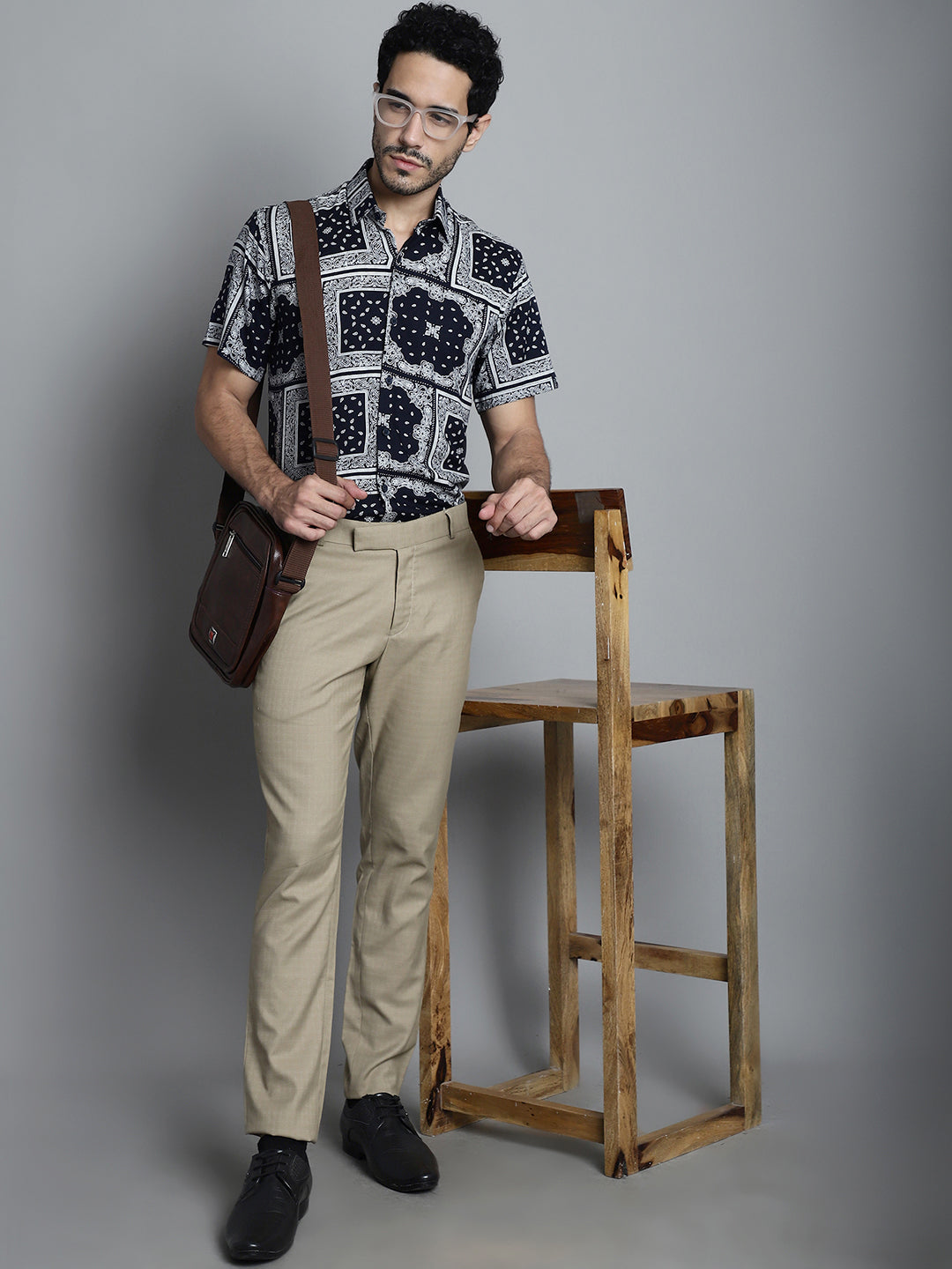 Jainish Men's Paisley Printed Formal Shirts - Navy Blue