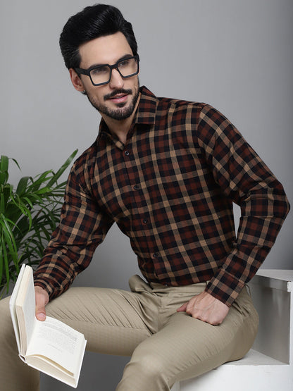 Indian Needle Men's Checked Formal Shirt - Brown