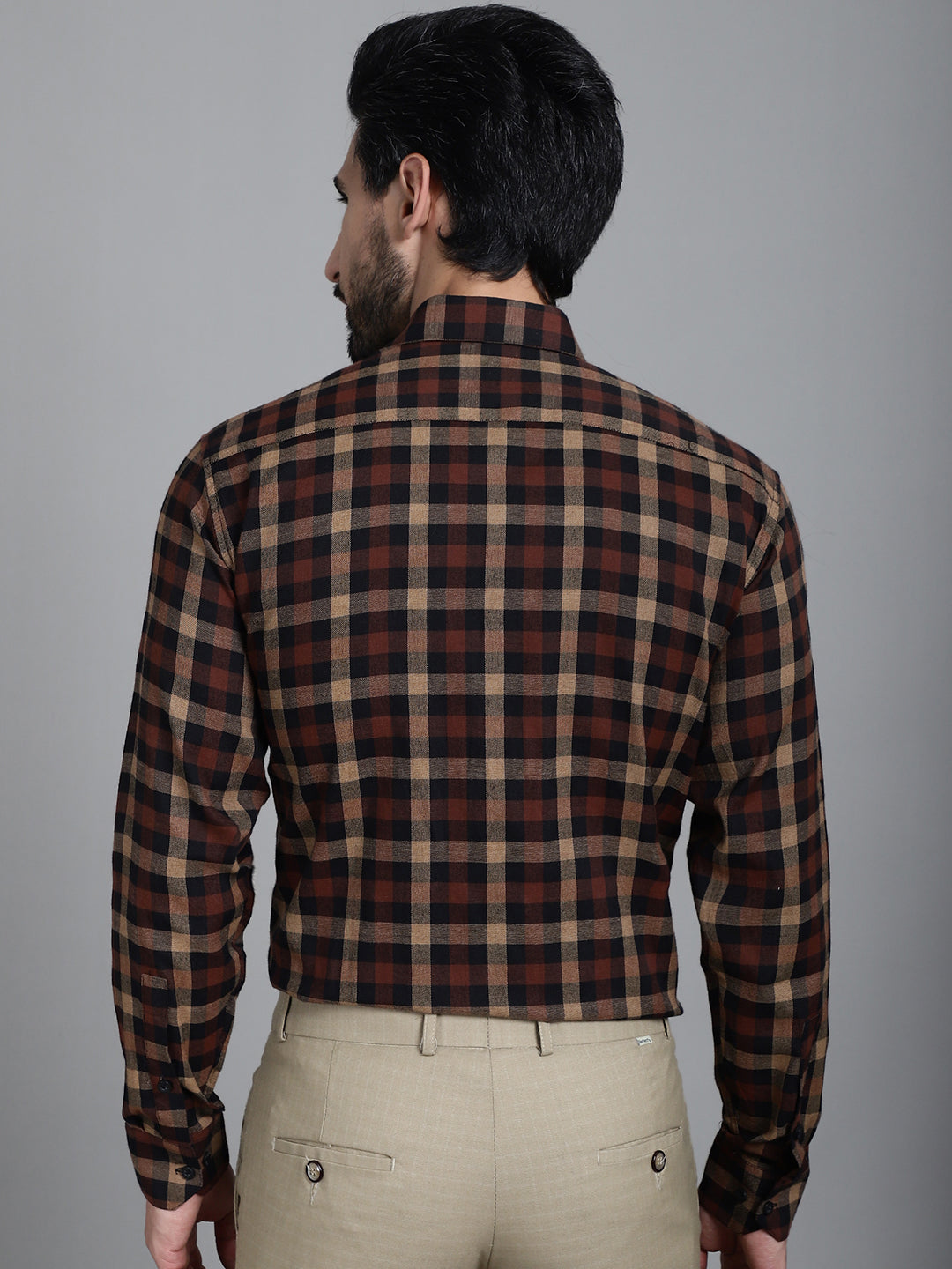 Indian Needle Men's Checked Formal Shirt - Brown