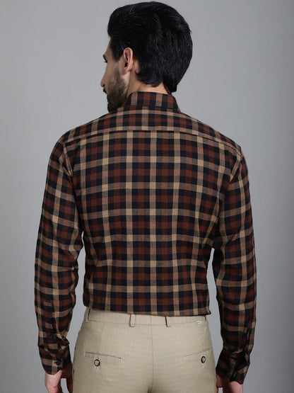 Indian Needle Men's Checked Formal Shirt - Brown