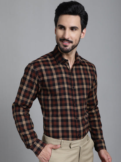 Indian Needle Men's Checked Formal Shirt - Brown