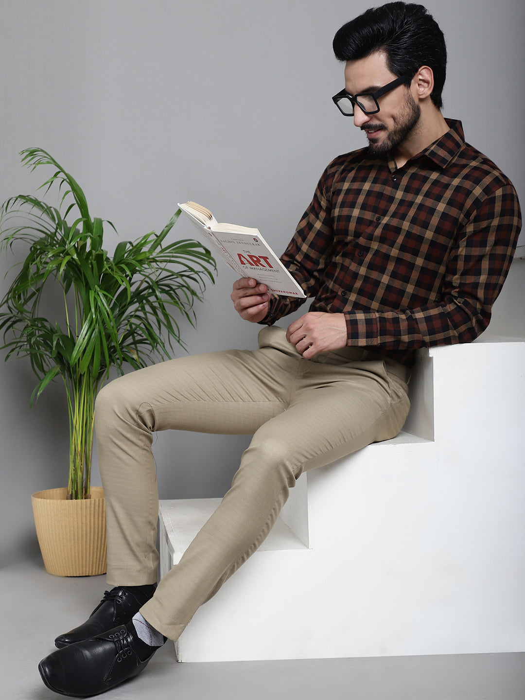 Indian Needle Men's Checked Formal Shirt - Brown