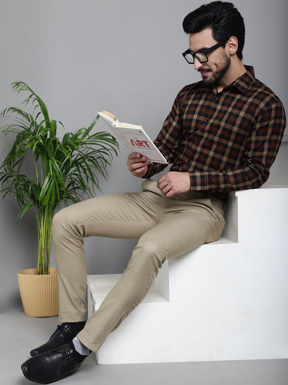 Indian Needle Men's Checked Formal Shirt - Brown