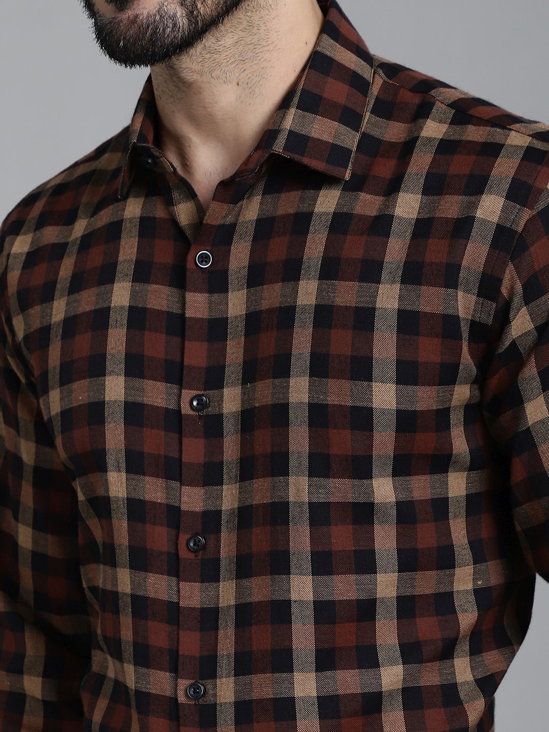 Indian Needle Men's Checked Formal Shirt - Brown