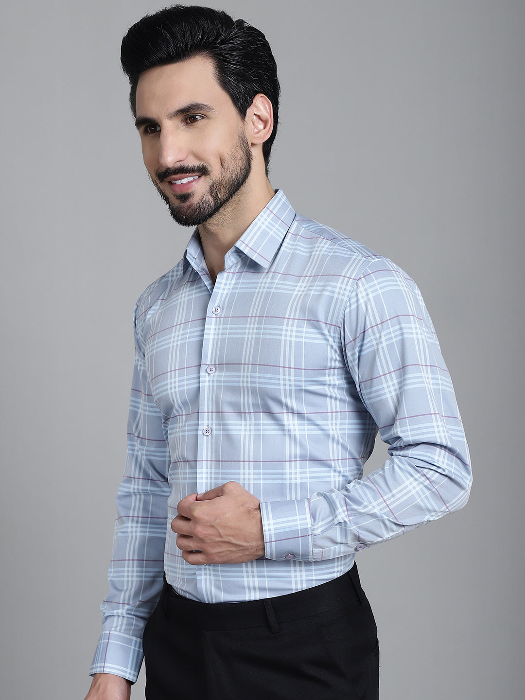 Indian Needle Men's Checked Formal Shirt - Blue