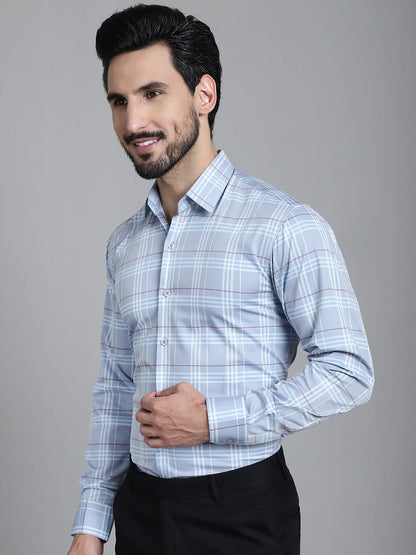 Indian Needle Men's Checked Formal Shirt - Blue