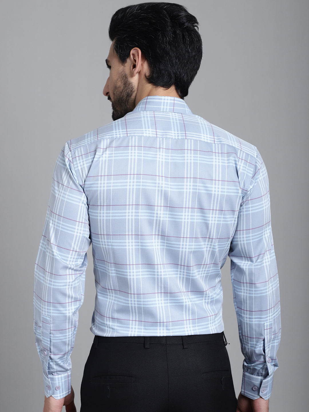 Indian Needle Men's Checked Formal Shirt - Blue