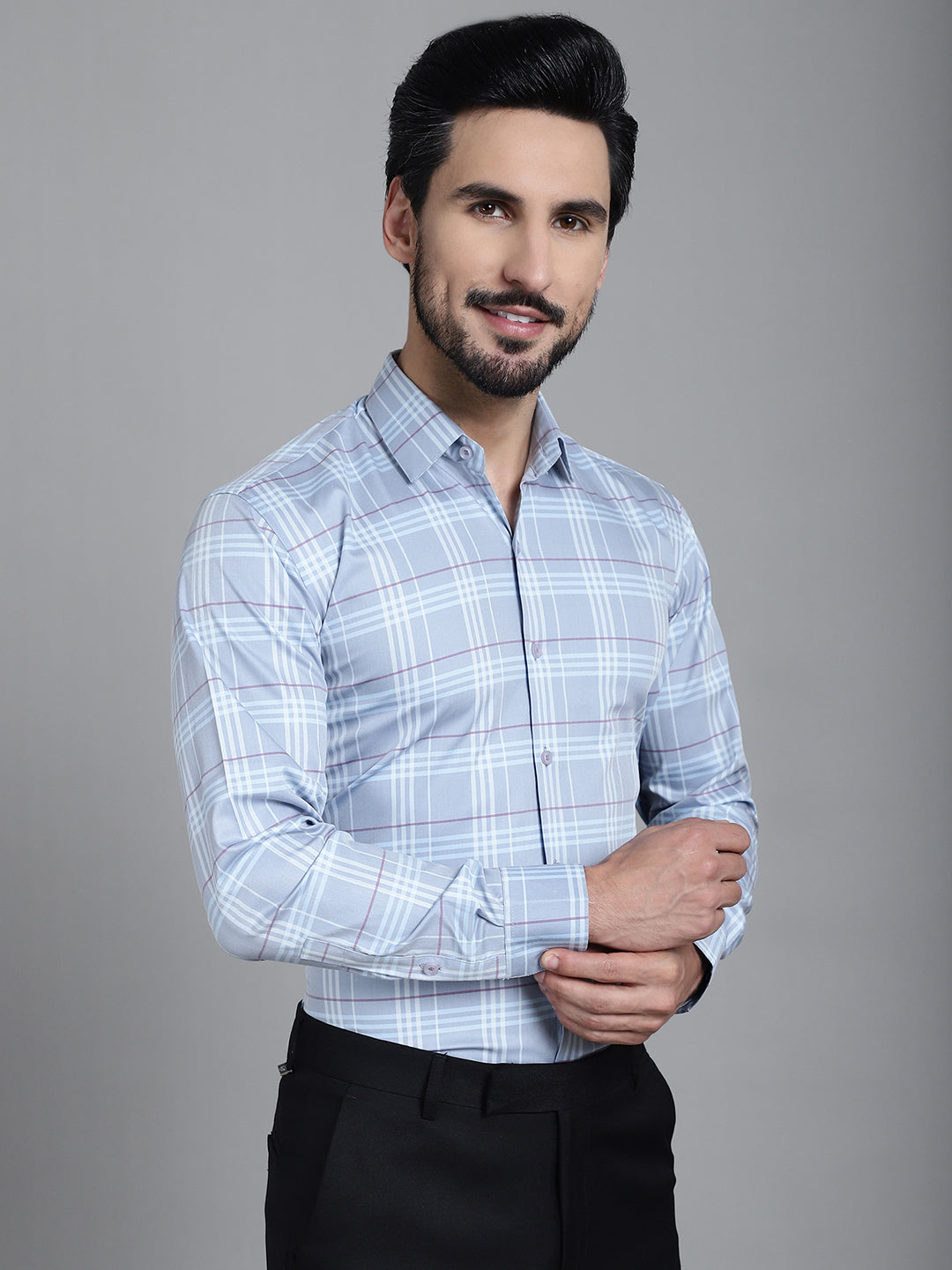 Indian Needle Men's Checked Formal Shirt - Blue