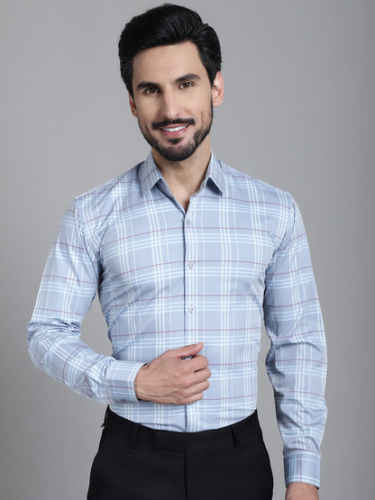 Indian Needle Men's Checked Formal Shirt - Blue