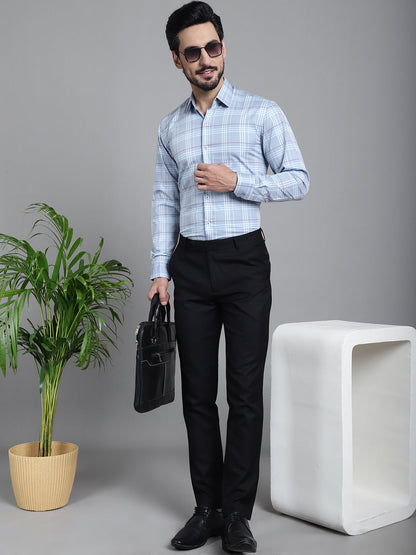 Indian Needle Men's Checked Formal Shirt - Blue