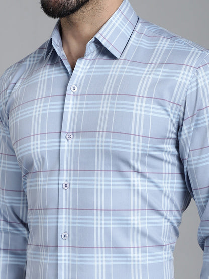 Indian Needle Men's Checked Formal Shirt - Blue
