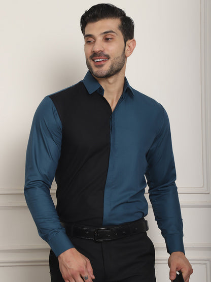 Indian Needle Men's Premium Cotton Satin Formal Shirt - Peacock