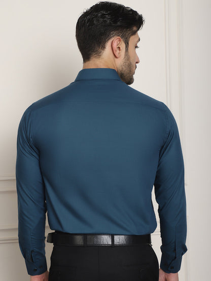 Indian Needle Men's Premium Cotton Satin Formal Shirt - Peacock