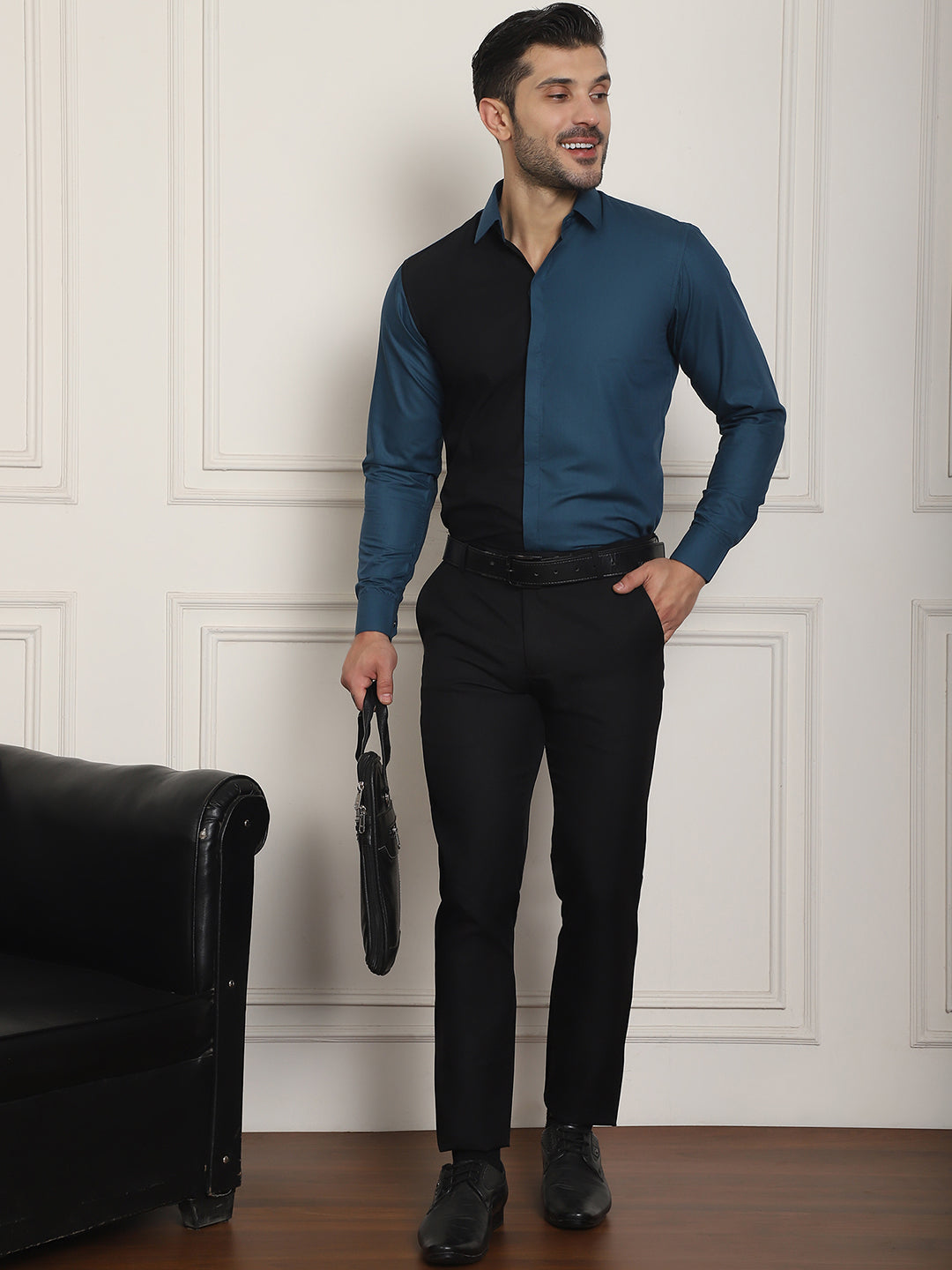 Indian Needle Men's Premium Cotton Satin Formal Shirt - Peacock