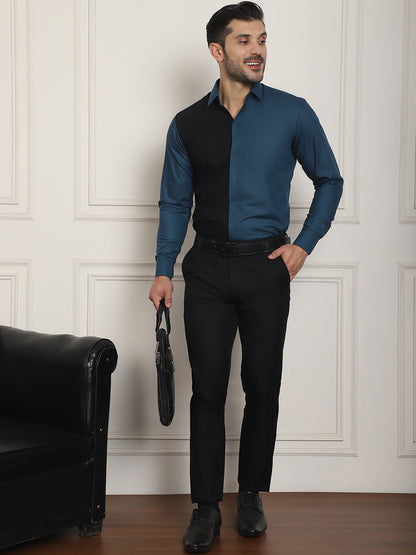 Indian Needle Men's Premium Cotton Satin Formal Shirt - Peacock